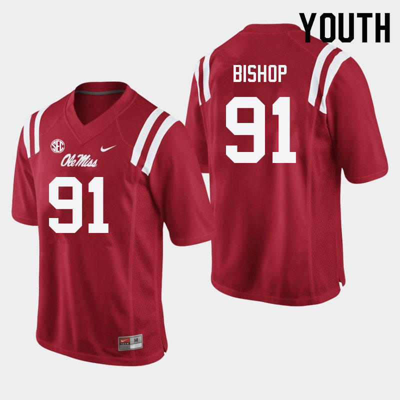 Youth #91 Aubrey Bishop Ole Miss Rebels College Football Jerseys Sale-Red